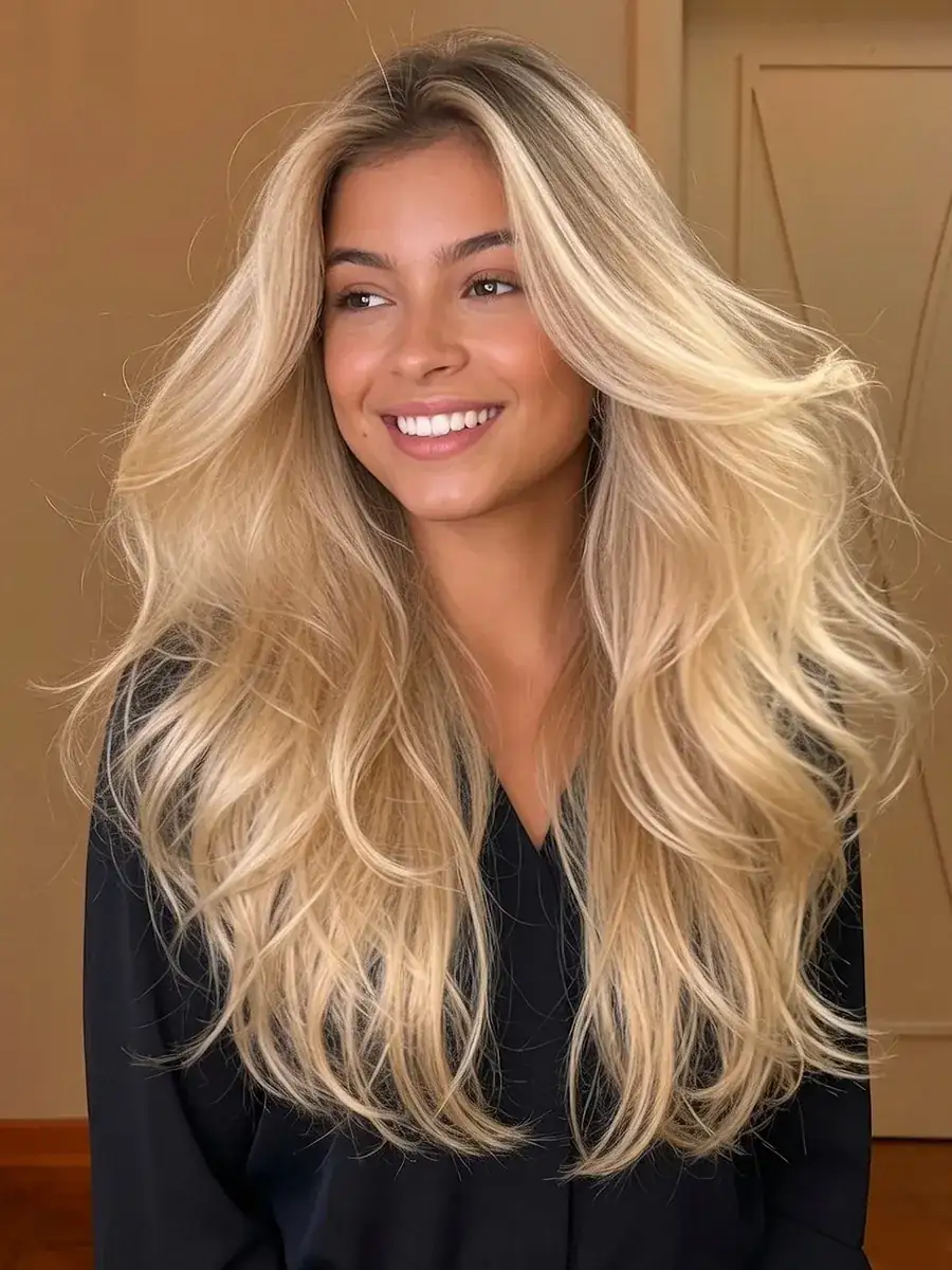 Cliente com loiro perolado e raiz natural